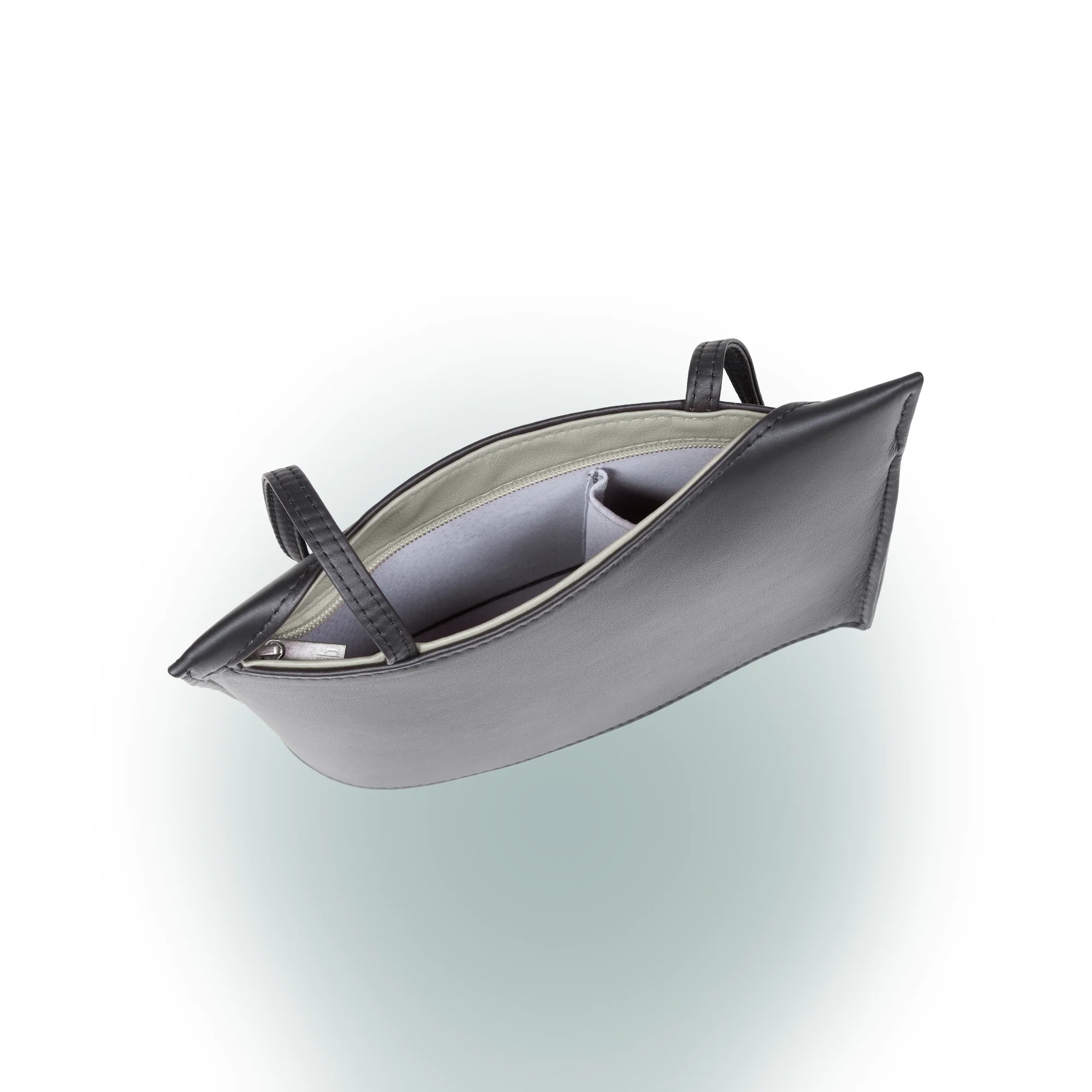 Olbrish Handtasche Wave, Nappaleder Schwarz-Stone, Größe S, Innenleben