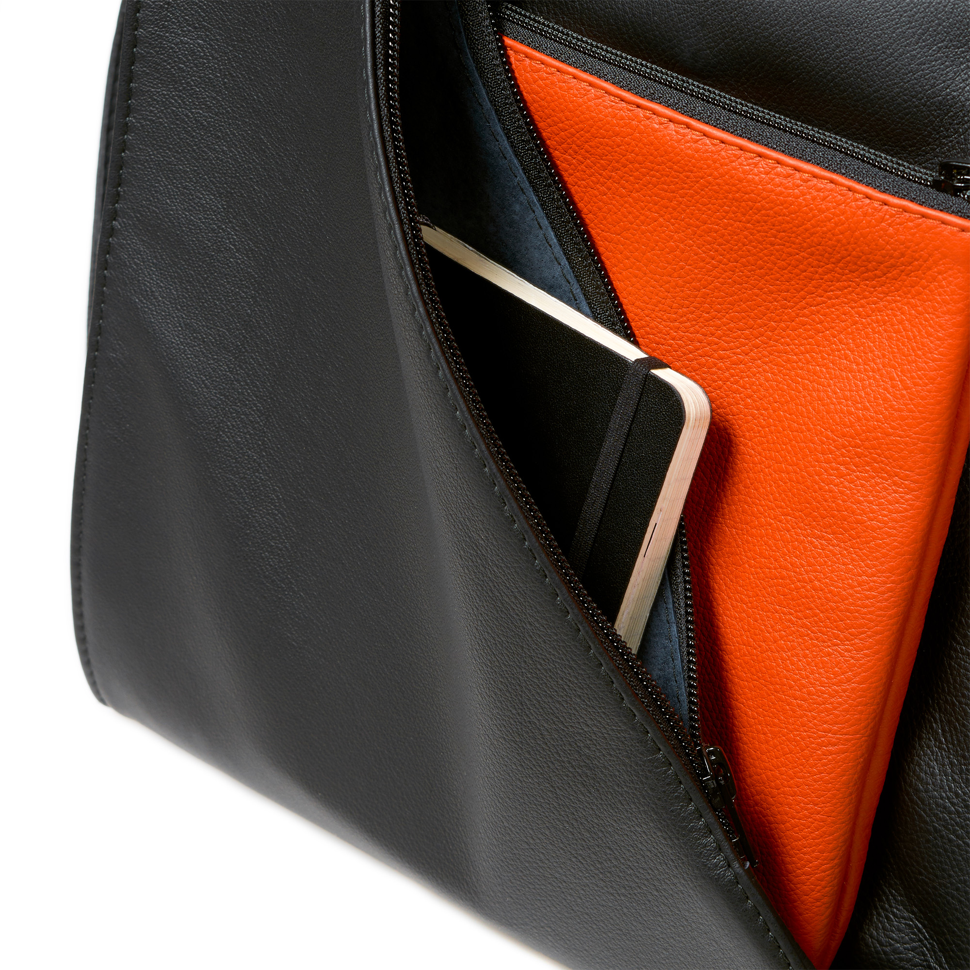 Olbrish Handtasche Genua, Nappaleder Schwarz-Orange, Größe M, Detailansicht 2