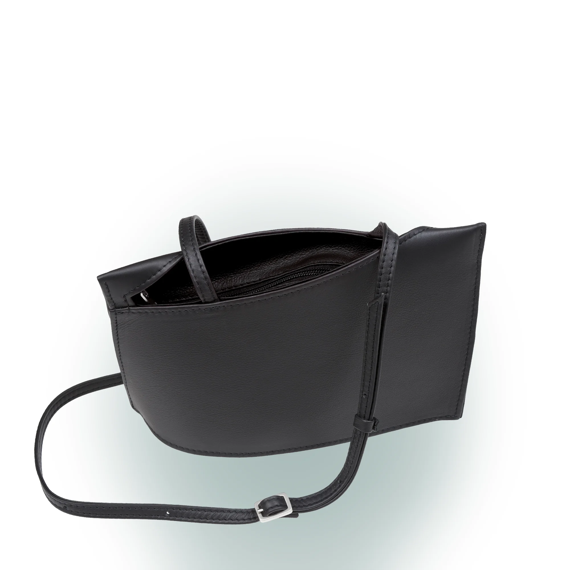 Olbrish Handtasche Wave, Nappaleder Schwarz, Größe S, Vorderwand mit Trageriemen