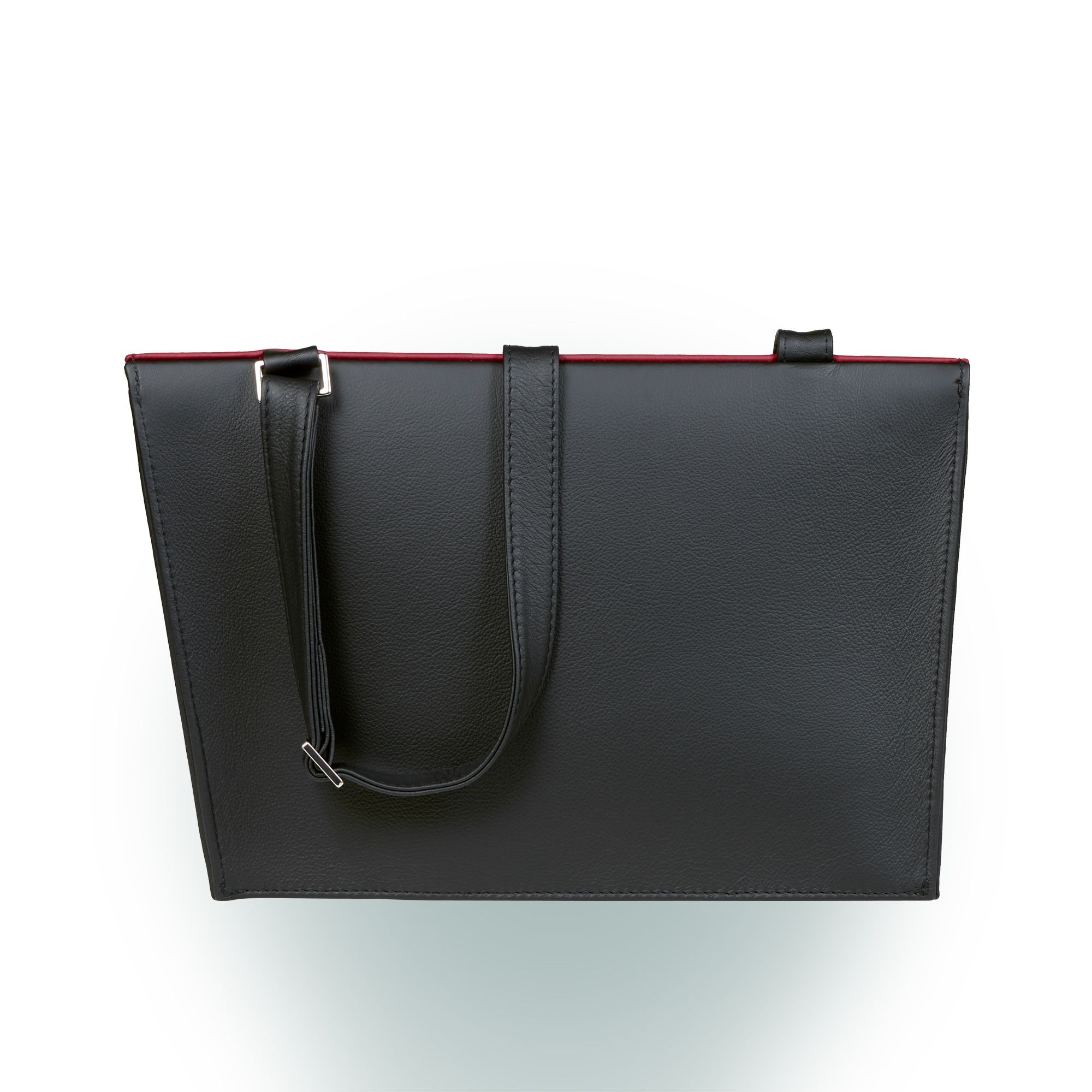 Olbrish Handtasche Drehort, Nappaleder Schwarz-Weinrot, Rückwand