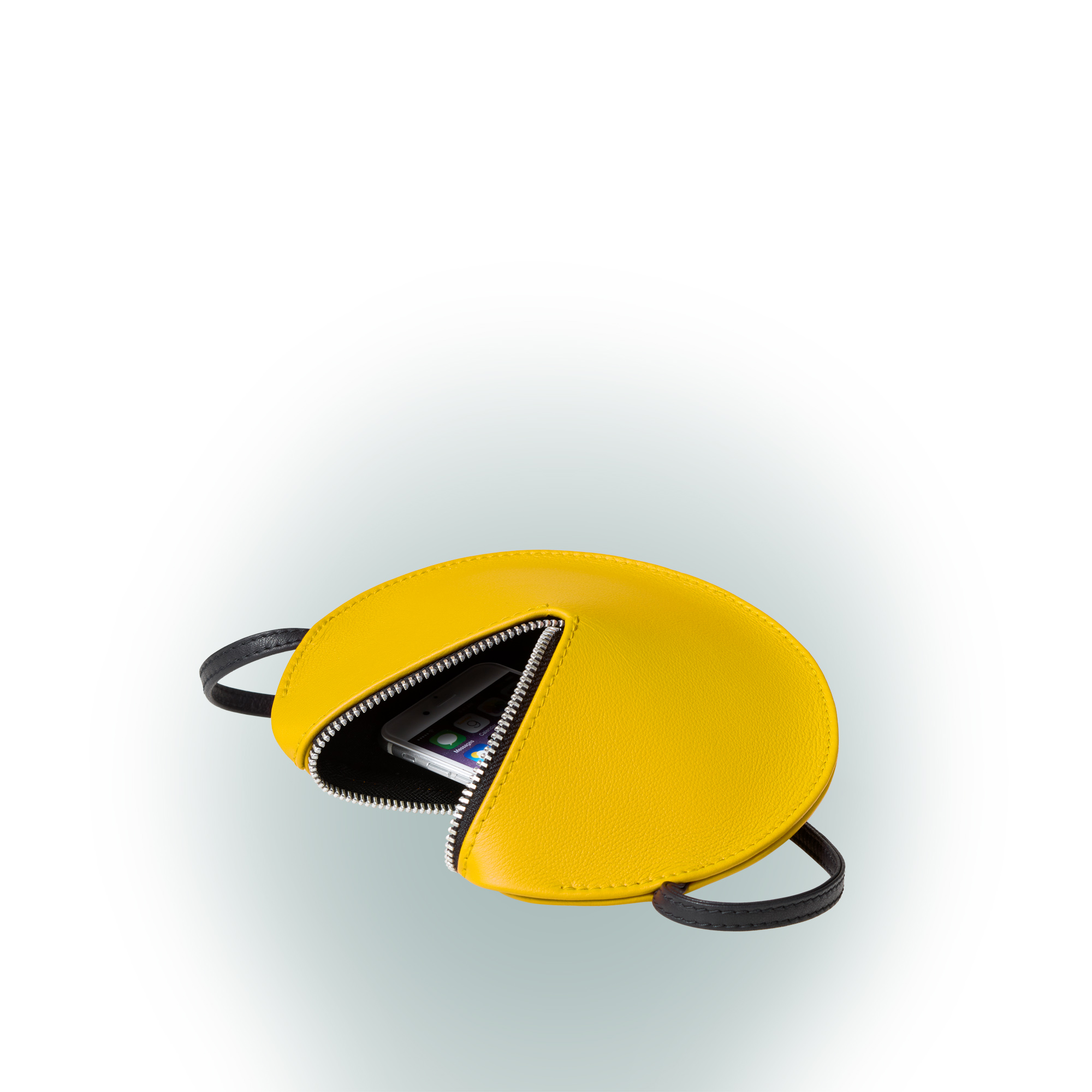 Olbrish Handtasche Kreisel, Nappaleder Gelb, Größe XS, Offene Ansicht