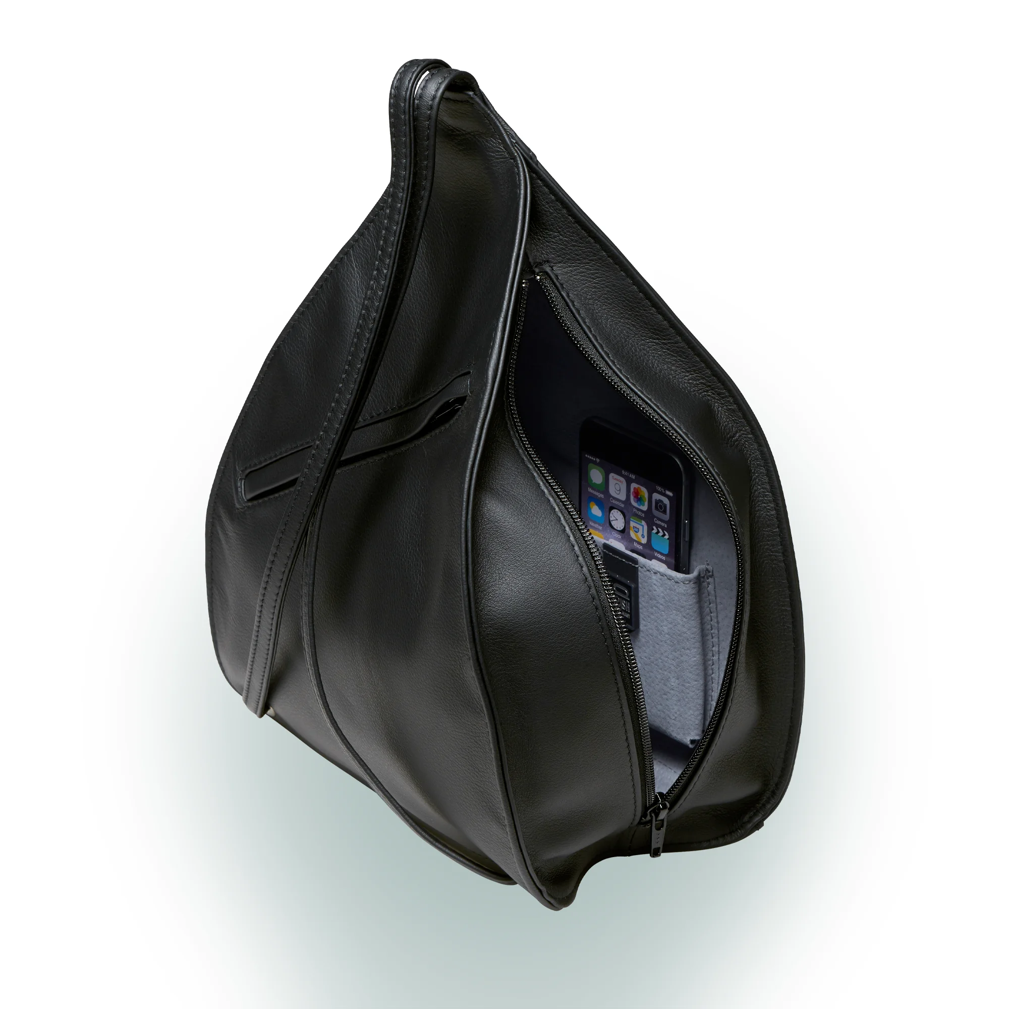 Olbrish Rucksack Lenz, Nappaleder Schwarz-Weinrot, Größe L, Innenleben