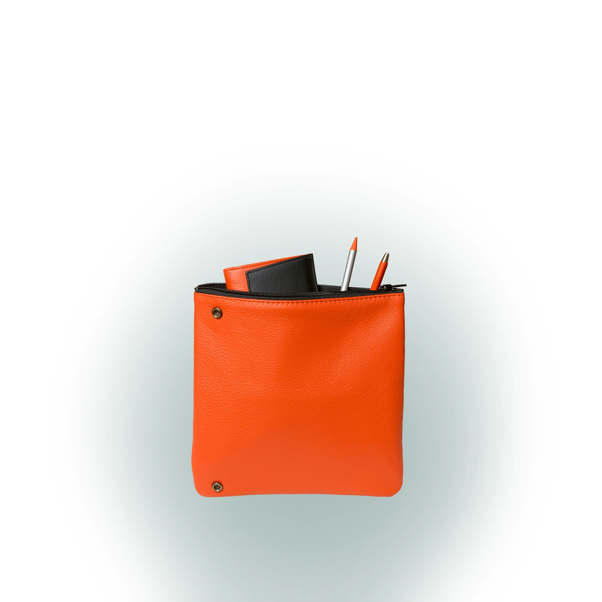 Olbrish Handtasche Dingi, Nappaleder Orange, Größe M, Vorderwand mit Objekten