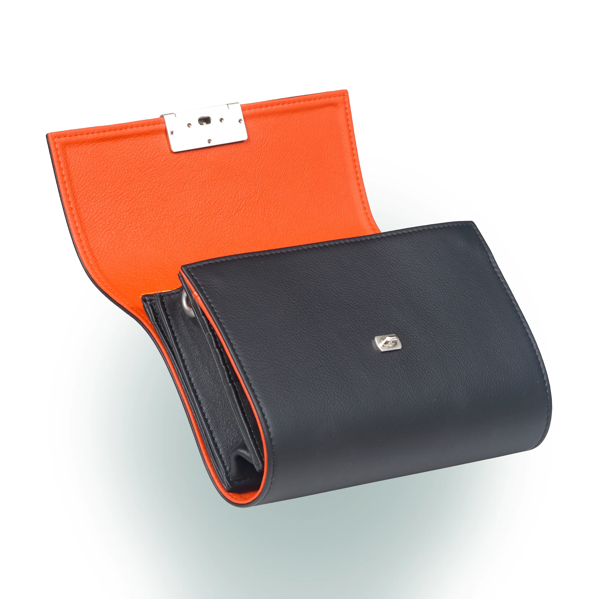 Olbrish Handtasche Knut, Nappaleder Schwarz-Orange, Halboffene Ansicht