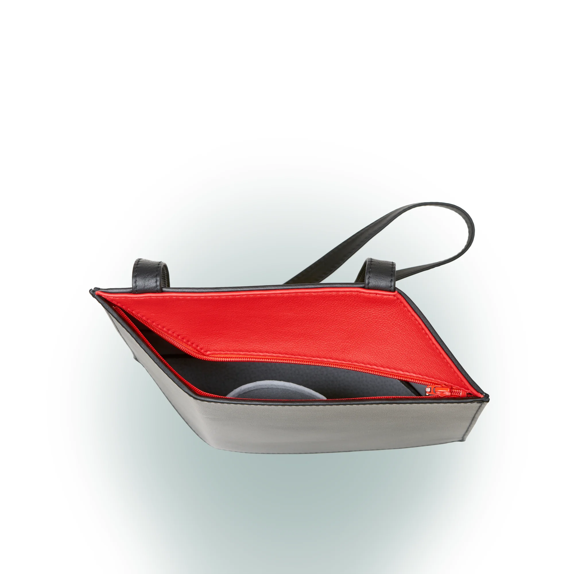 Olbrish Handtasche Kubus, Nappaleder Schwarz-Rot, Größe S, Obenansicht