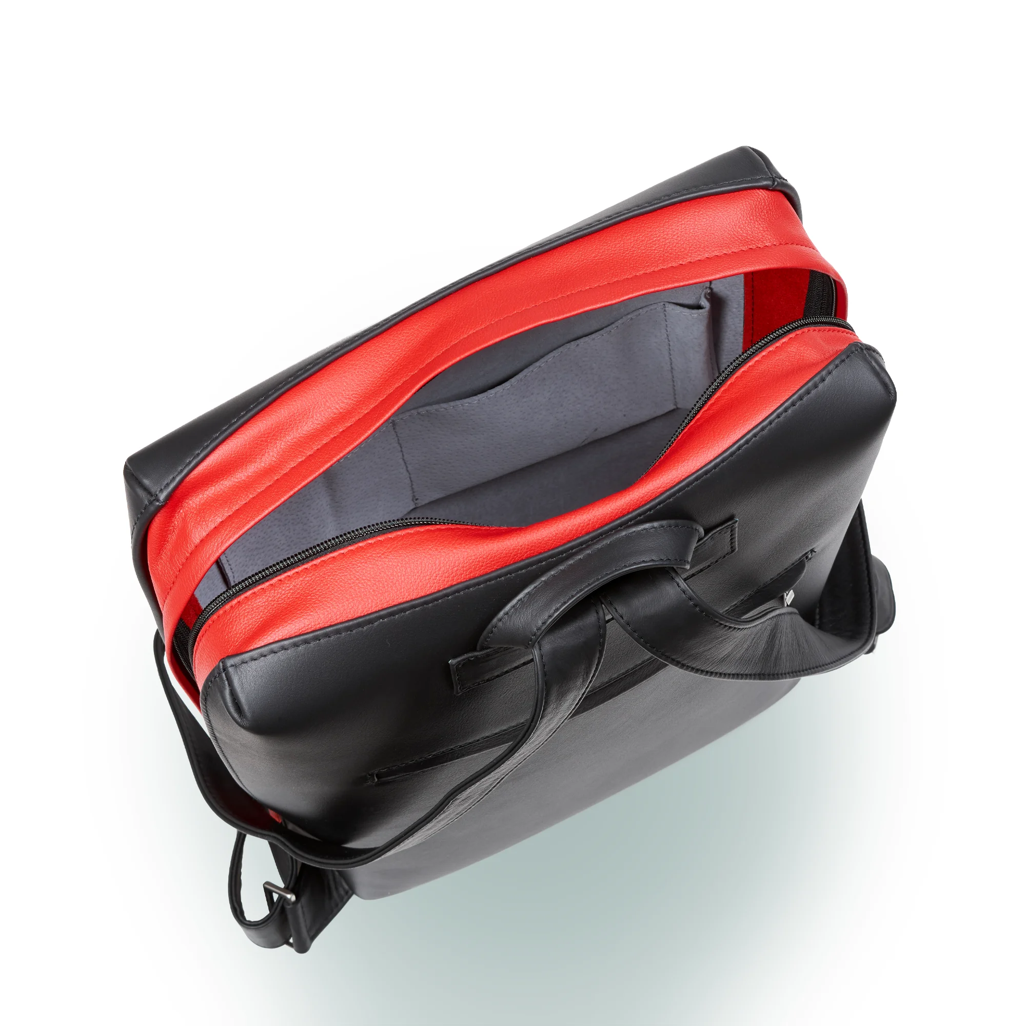 Olbrish Rucksack Jetback, Nappaleder Schwarz-Rot, Größe M, Innenleben von hinten