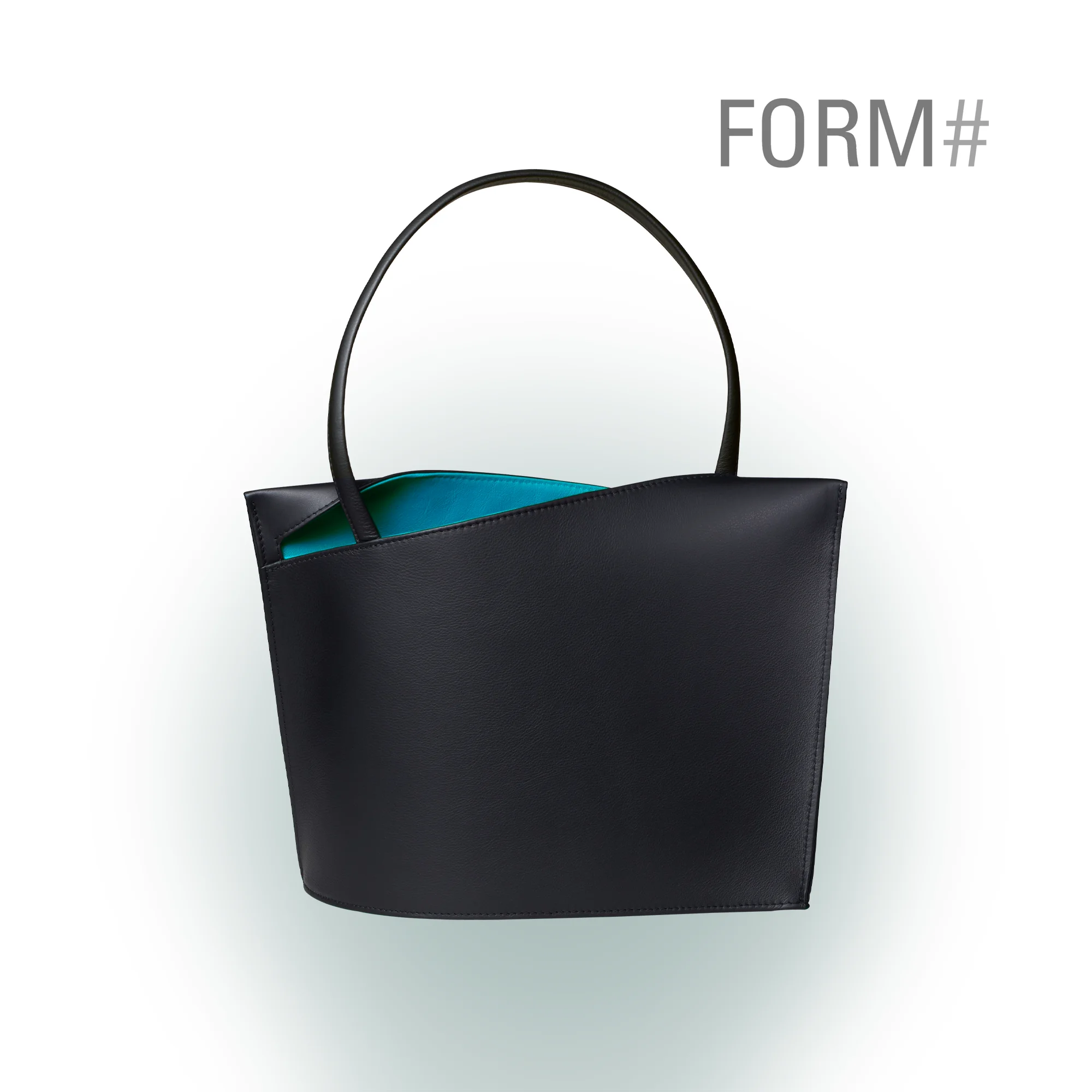 Olbrish Handtasche Wave, Nappaleder Schwarz-Türkis, Größe L, Vorderwand