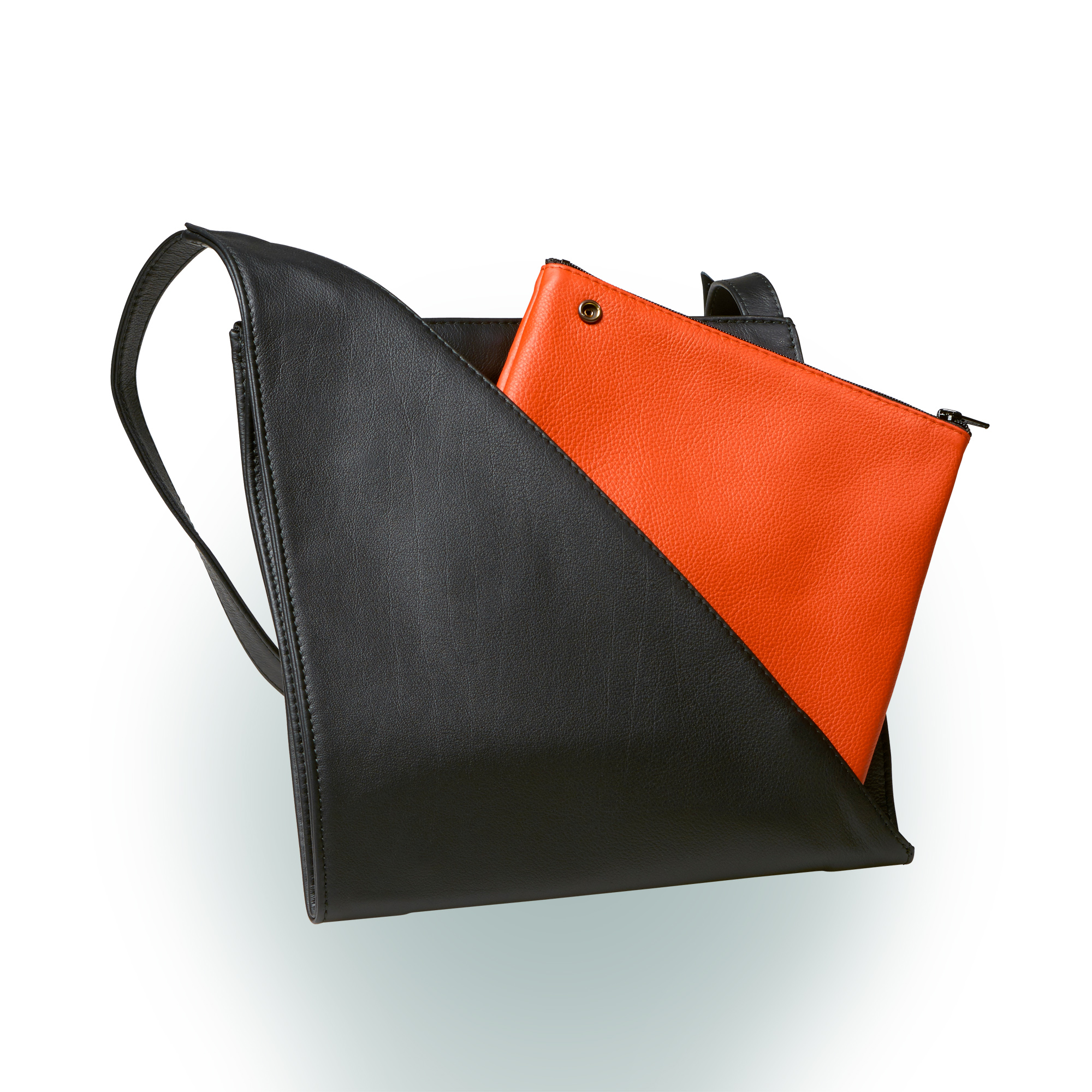 Olbrish Handtasche Genua, Nappaleder Schwarz-Orange, Größe M, Detailansicht