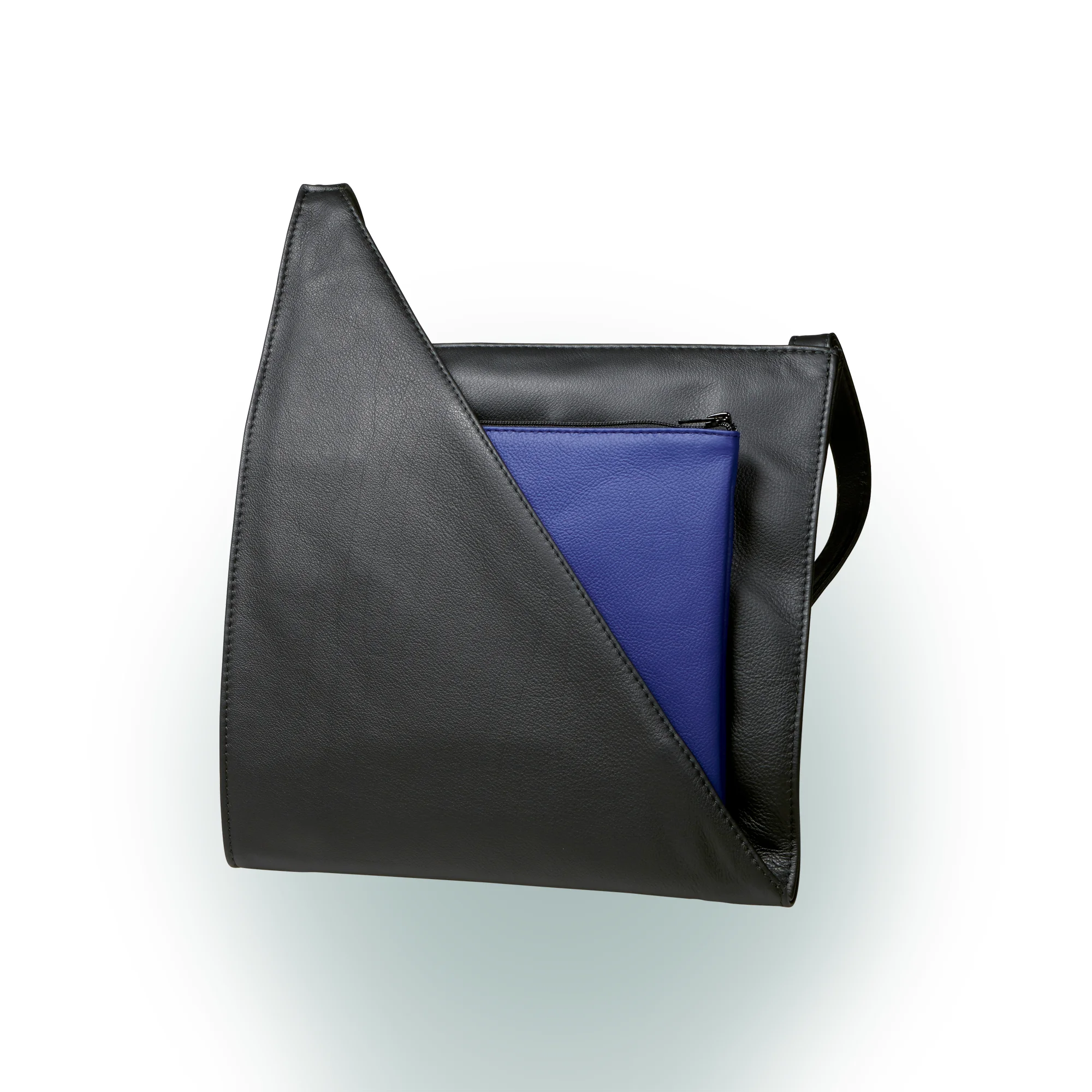 Olbrish Handtasche Genua, Nappaleder Schwarz-Royalblau, Größe M, Vorderwand