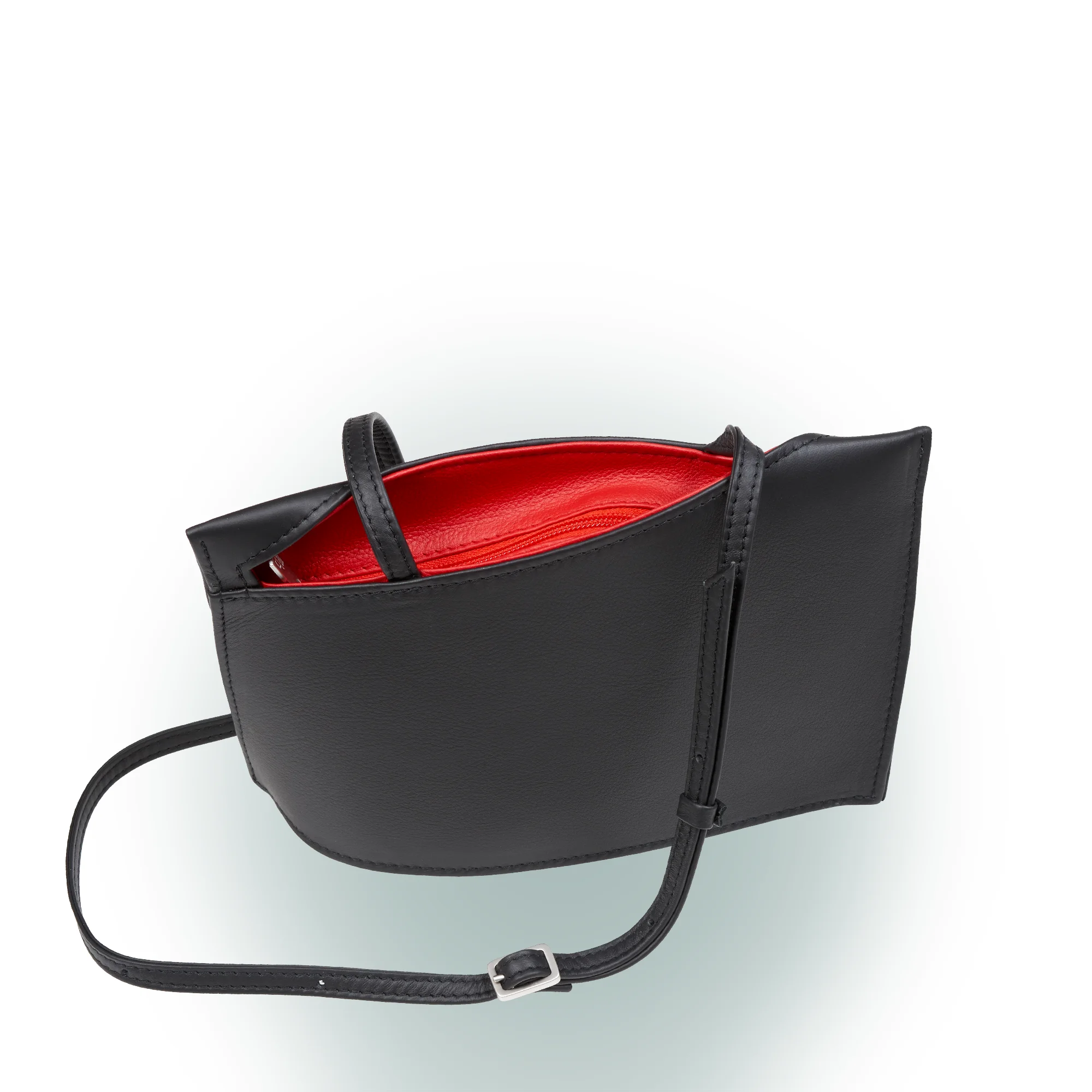 Olbrish Handtasche Wave, Nappaleder Schwarz-Rot, Größe S, Vorderwand mit Trageriemen