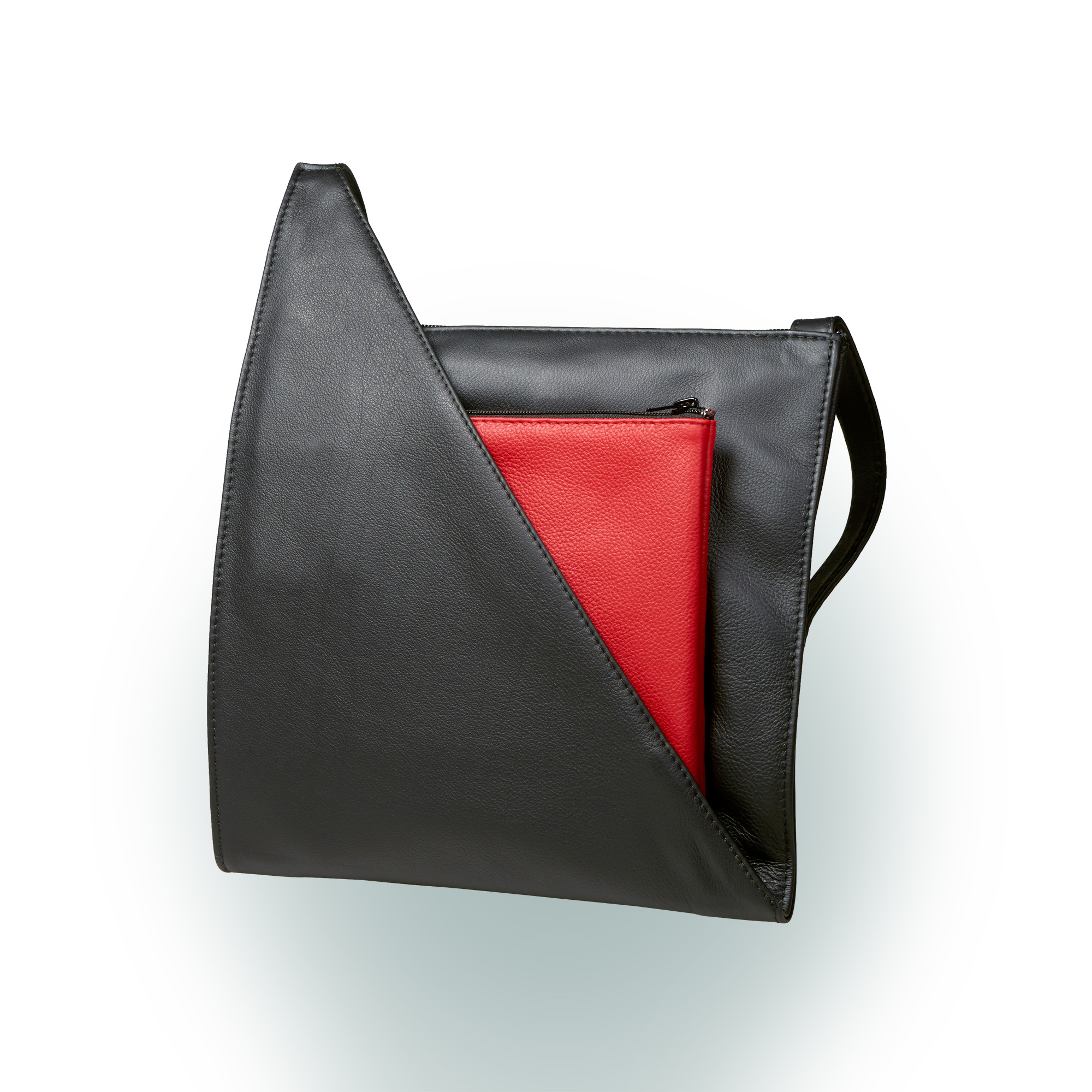 Olbrish Handtasche Genua, Nappaleder Schwarz-Rot, Größe M, Vorderwand