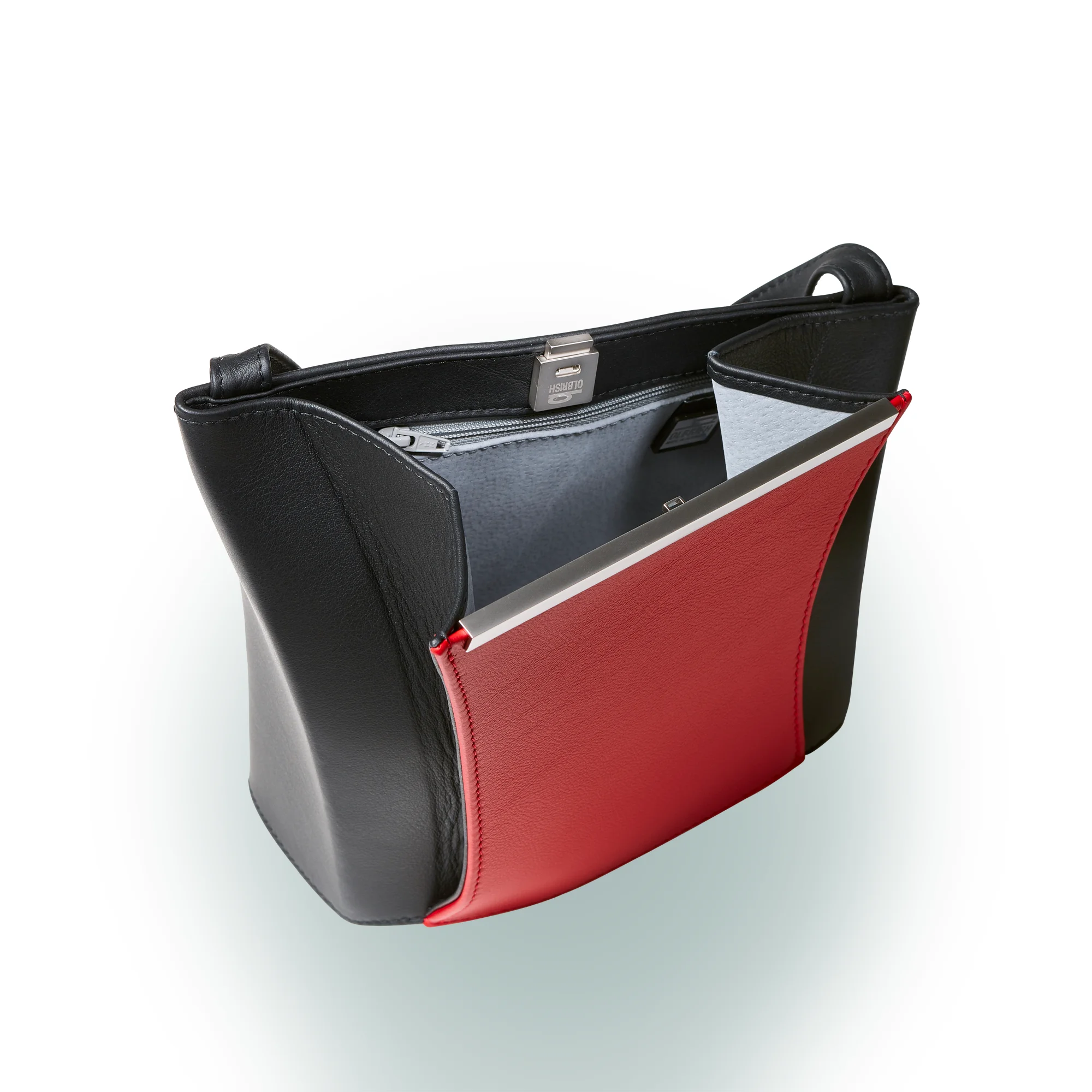 Olbrish Handtasche Papillon, Nappaleder Schwarz-Rot, Offene Ansicht