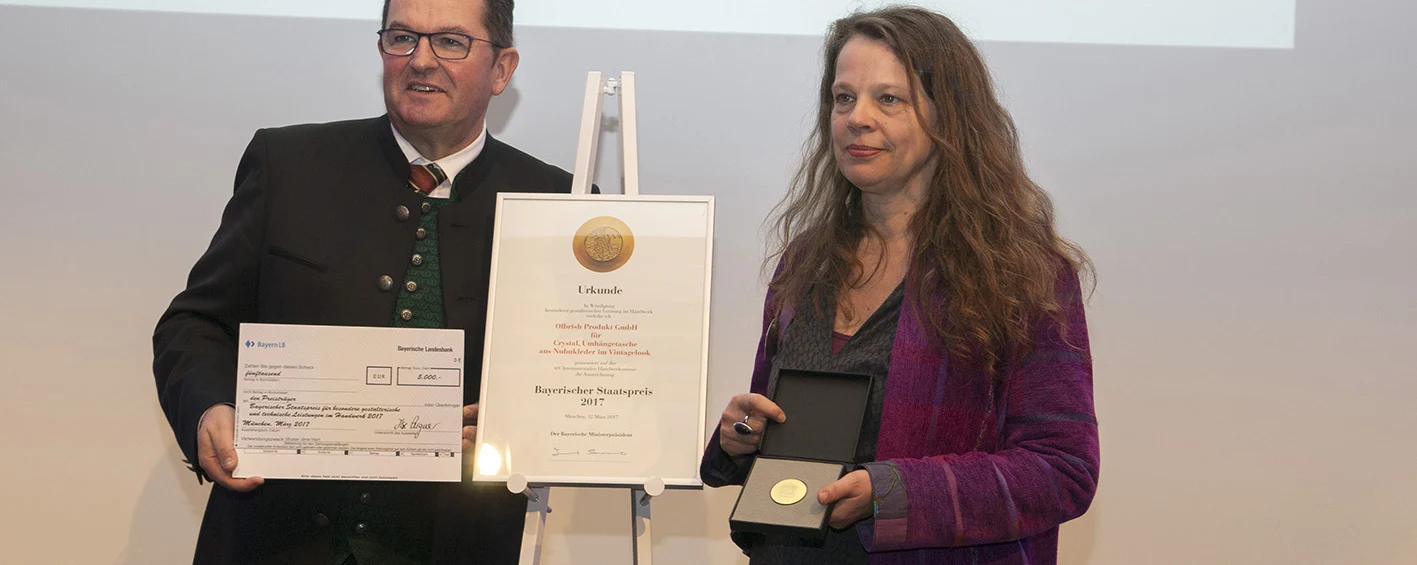 Olbrish-Mitarbeiterin Marion Mohrs bei der Preisverleihung des Bayerischer Staatspreis 2017