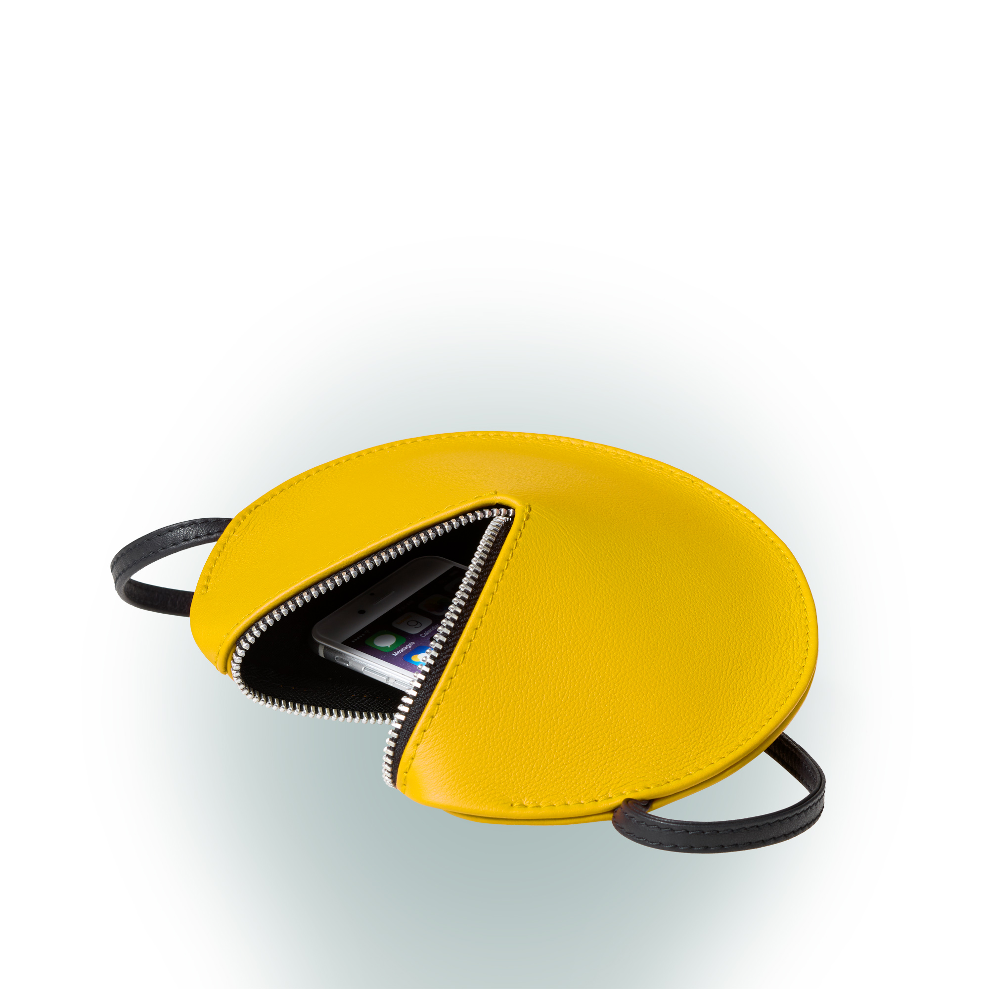 Olbrish Handtasche Kreisel, Nappaleder Gelb, Größe S, Offene Ansicht