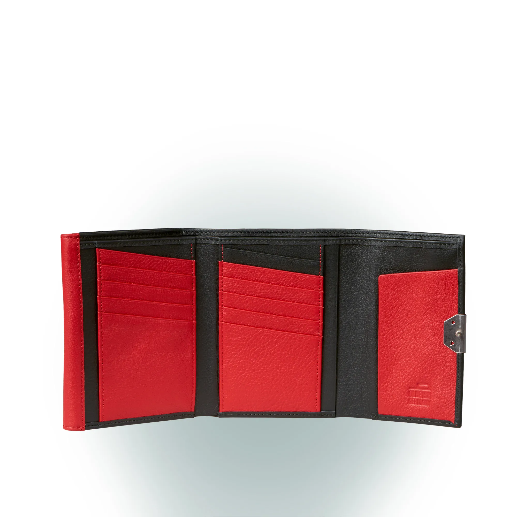 Olbrish Portemonnaie Monsieur Hulot, Nappaleder Schwarz-Rot, Offene Ansicht