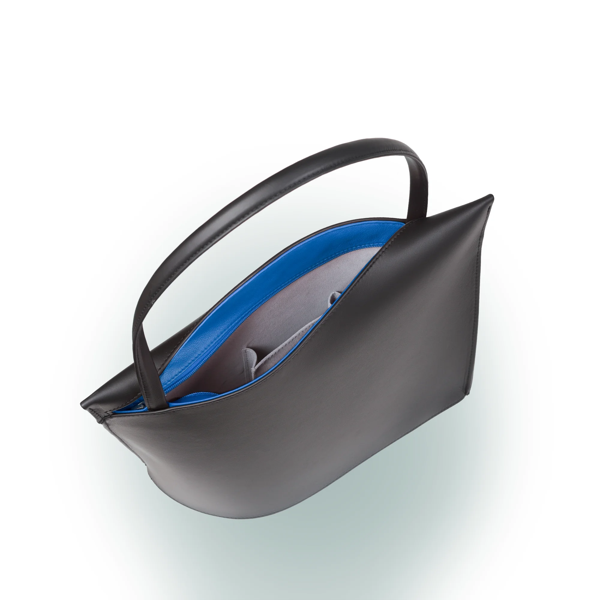 Olbrish Handtasche Wave, Nappaleder Schwarz-Azurblau, Größe L, Innenleben