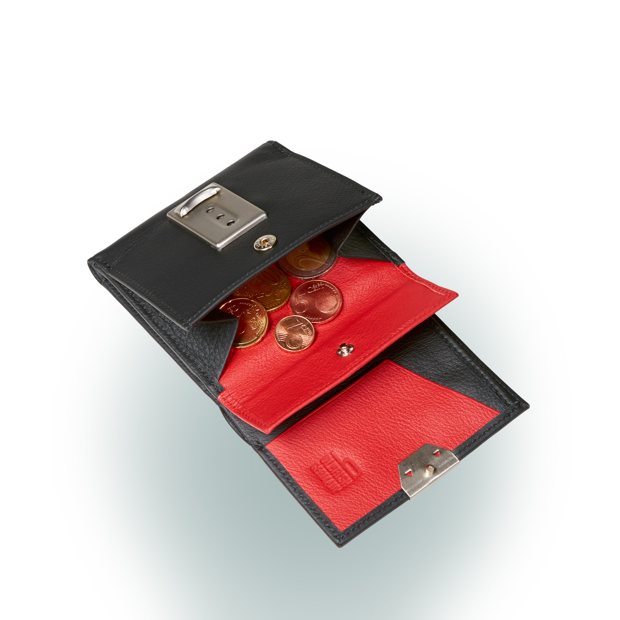 Olbrish Portemonnaie Quadrat, Nappaleder Schwarz-Rot, Münzfach