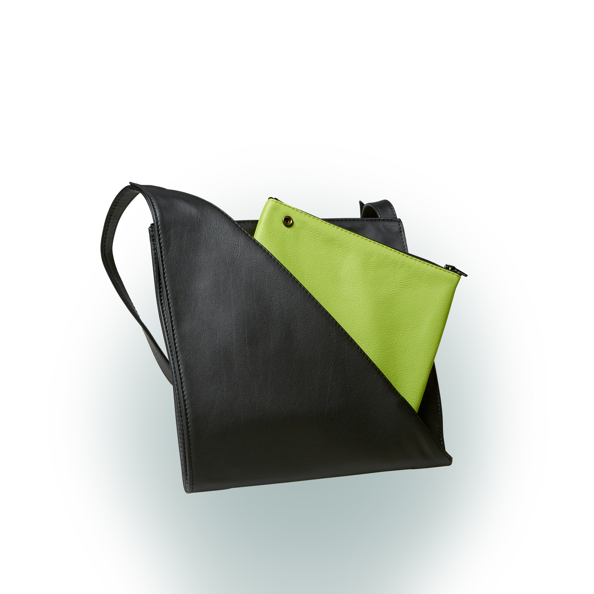 Olbrish Handtasche Genua, Nappaleder Schwarz-Apfelgrün, Größe S, Detailansicht