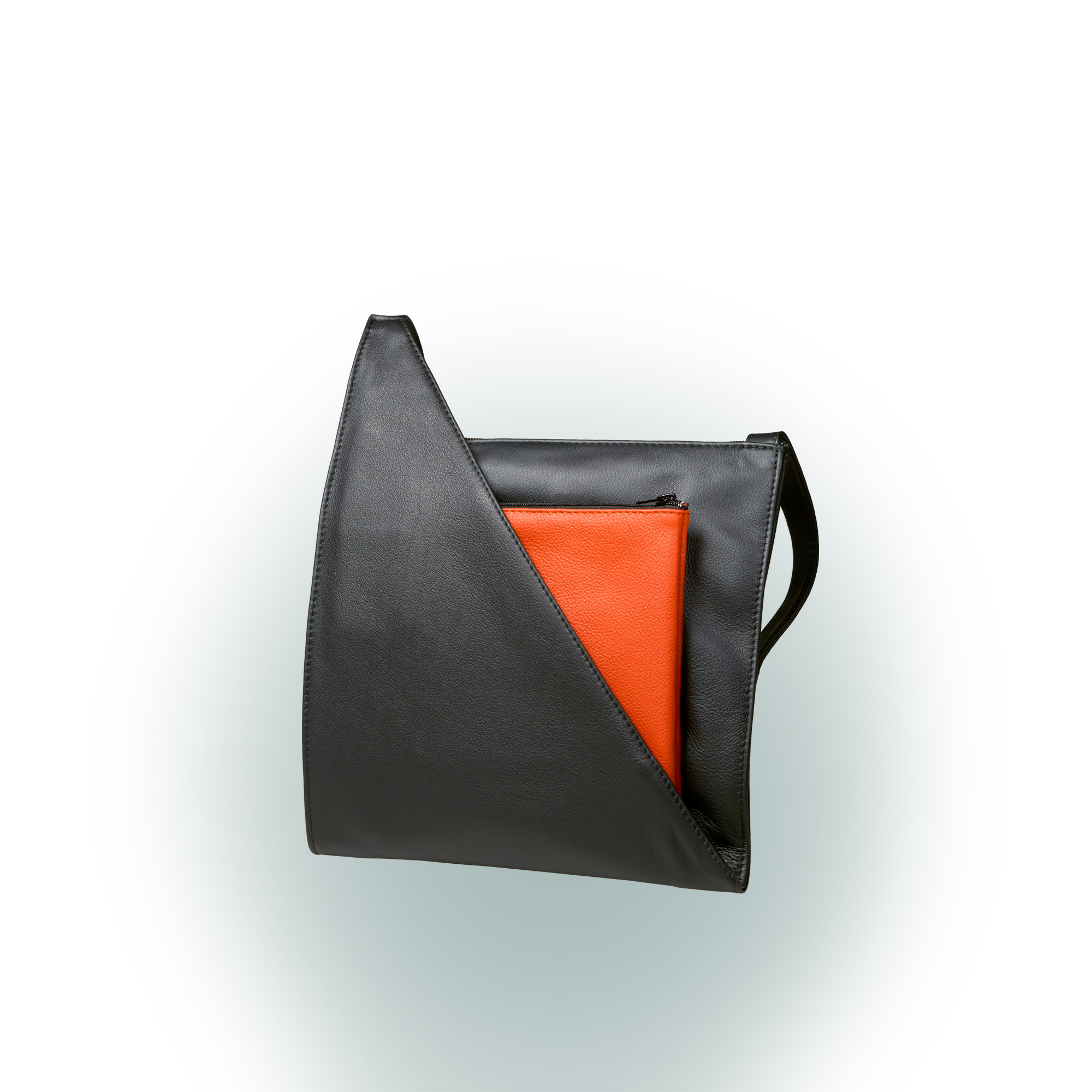Olbrish Handtasche Genua, Nappaleder Schwarz-Orange, Größe S, Vorderwand