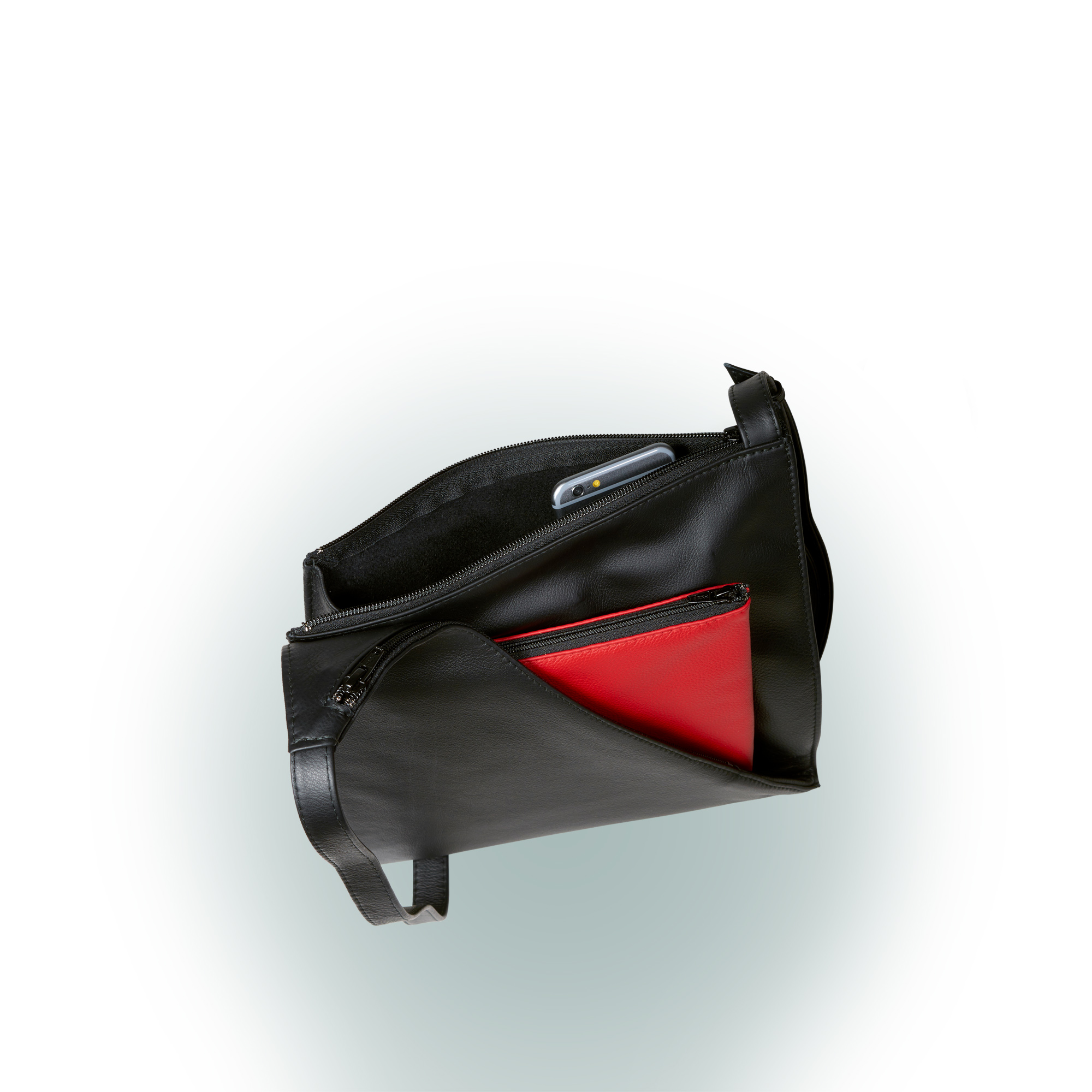 Olbrish Handtasche Genua, Nappaleder Schwarz-Rot, Größe S, Obenansicht