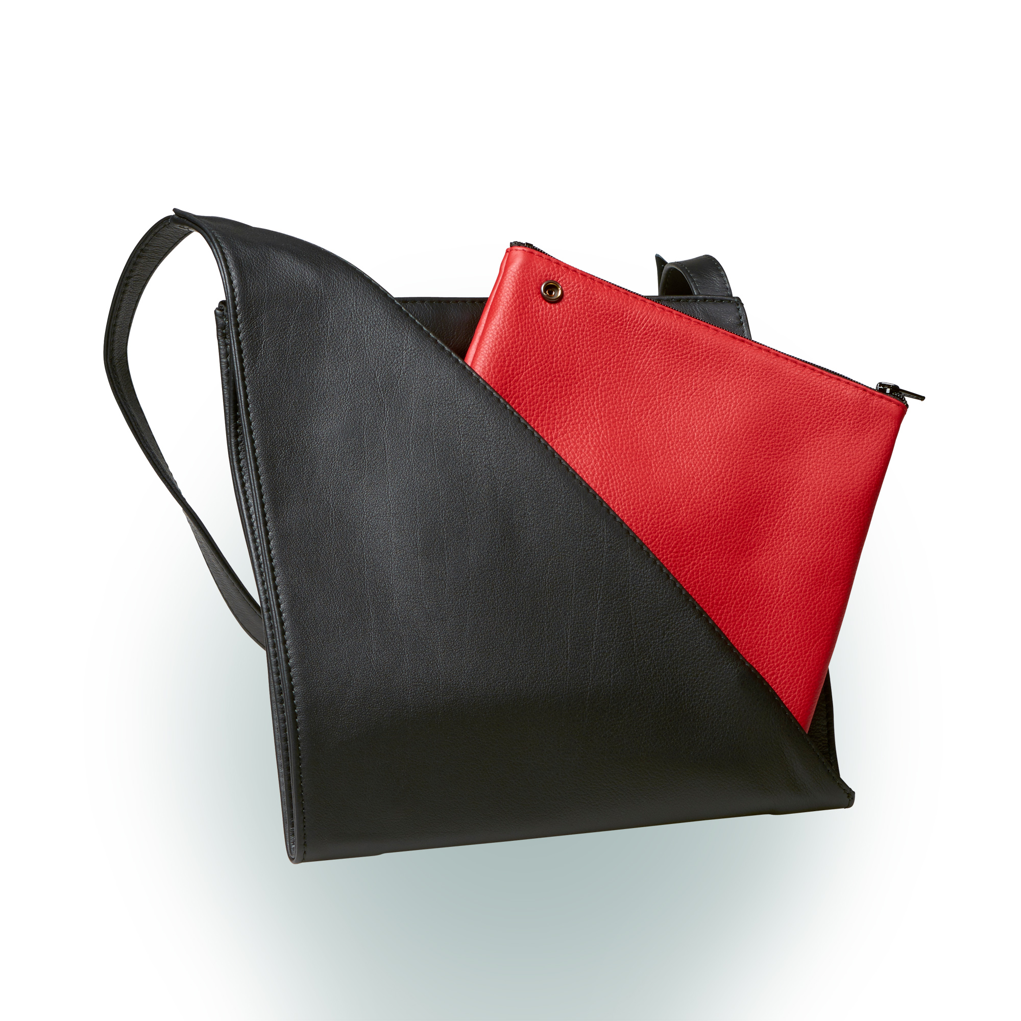 Olbrish Handtasche Genua, Nappaleder Schwarz-Rot, Größe M, Detailansicht