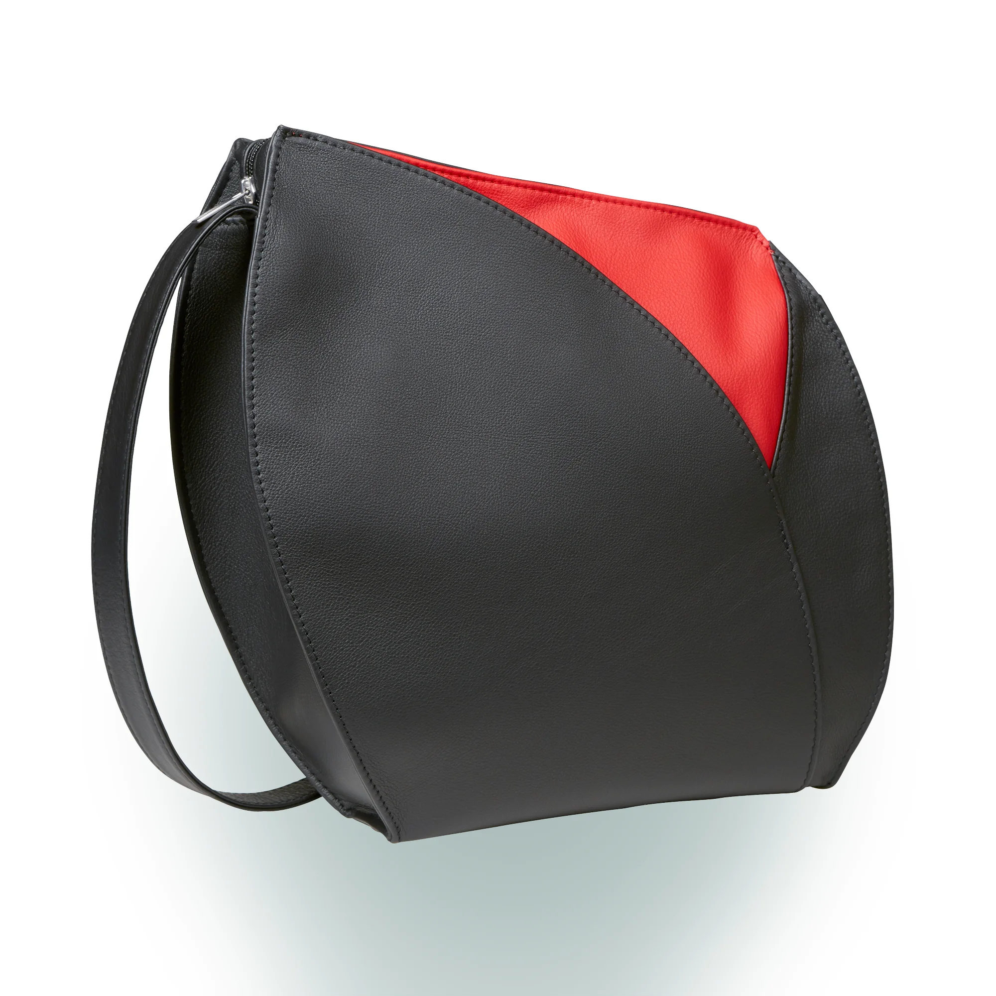 Olbrish Handtasche Flora, Nappaleder Schwarz-Rot, Vorderwand