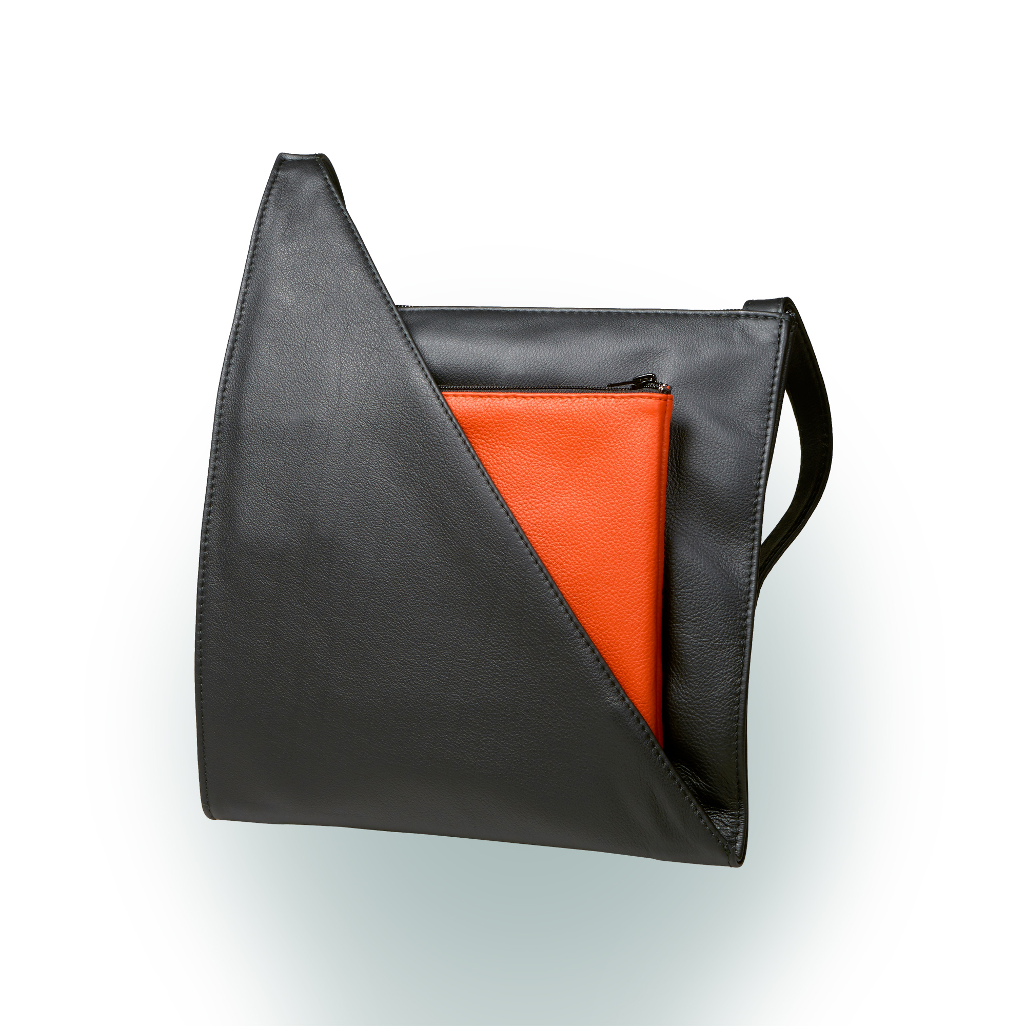 Olbrish Handtasche Genua, Nappaleder Schwarz-Orange, Größe M, Vorderwand