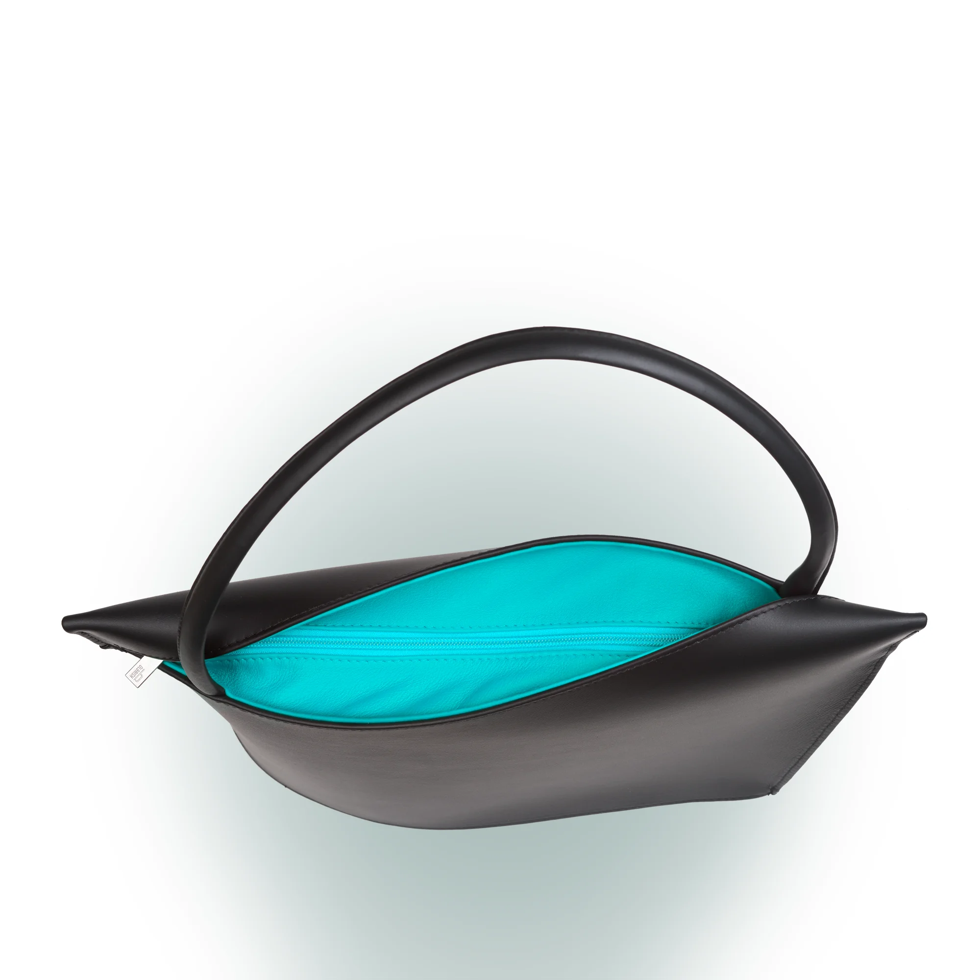 Olbrish Handtasche Wave, Nappaleder Schwarz-Türkis, Größe L, Obenansicht