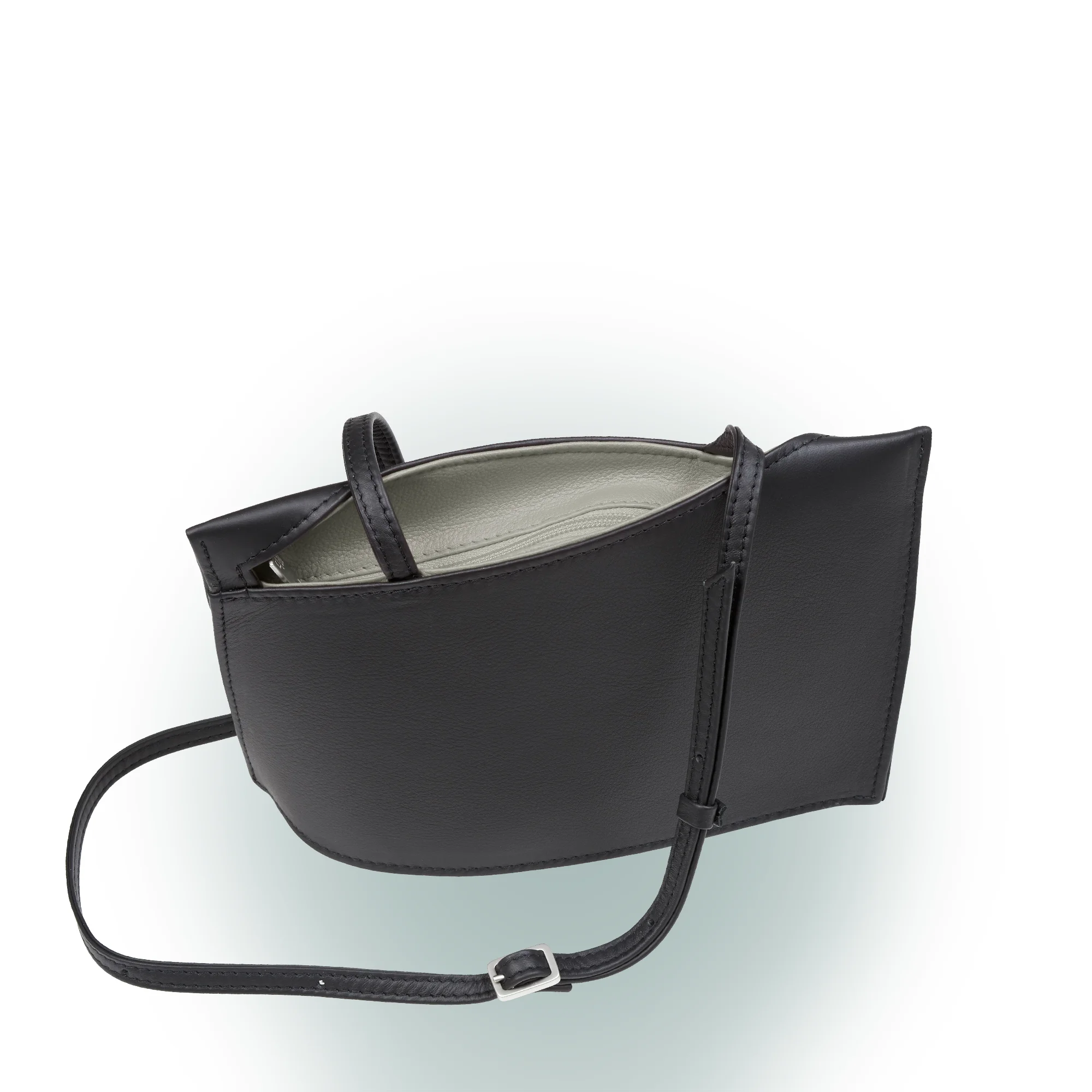Olbrish Handtasche Wave, Nappaleder Schwarz-Stone, Größe S, Vorderwand mit Trageriemen