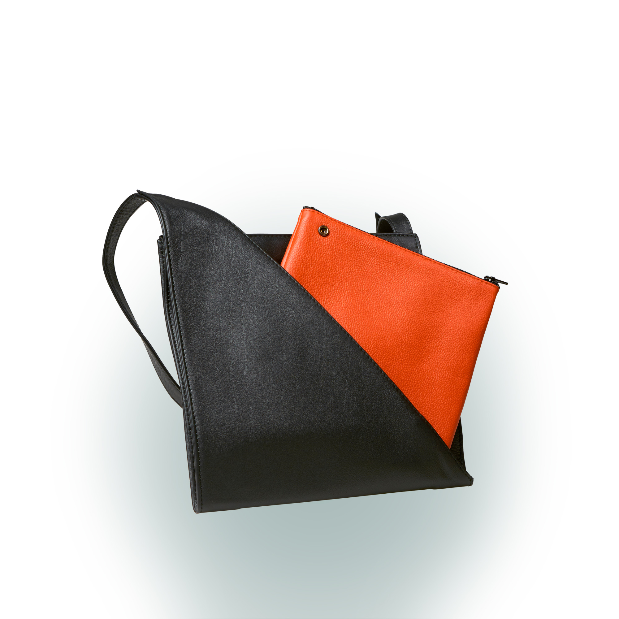 Olbrish Handtasche Genua, Nappaleder Schwarz-Orange, Größe S, Detailansicht