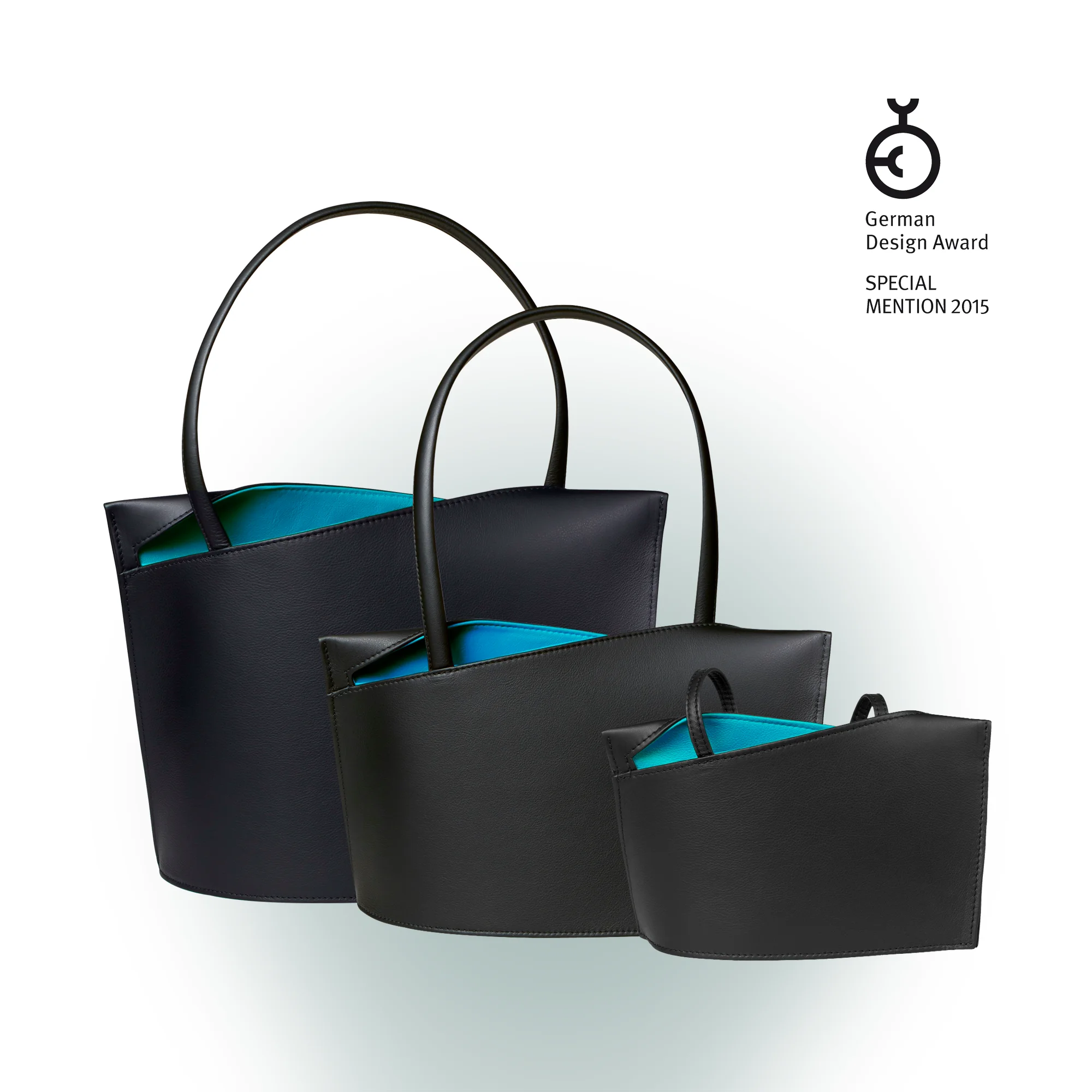 Olbrish Handtasche Wave, Nappaleder Schwarz-Türkis, Gruppenansicht