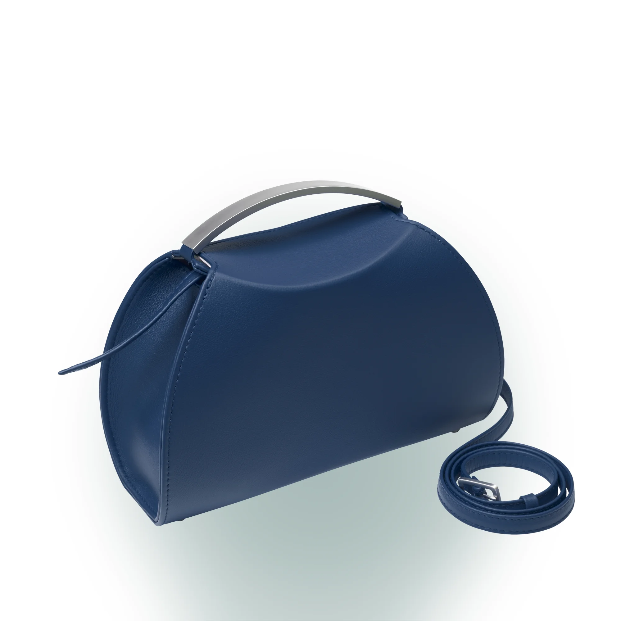 Olbrish Handtasche Teatime, Nappaleder Marinblau, Vorderwand mit Trageriemen