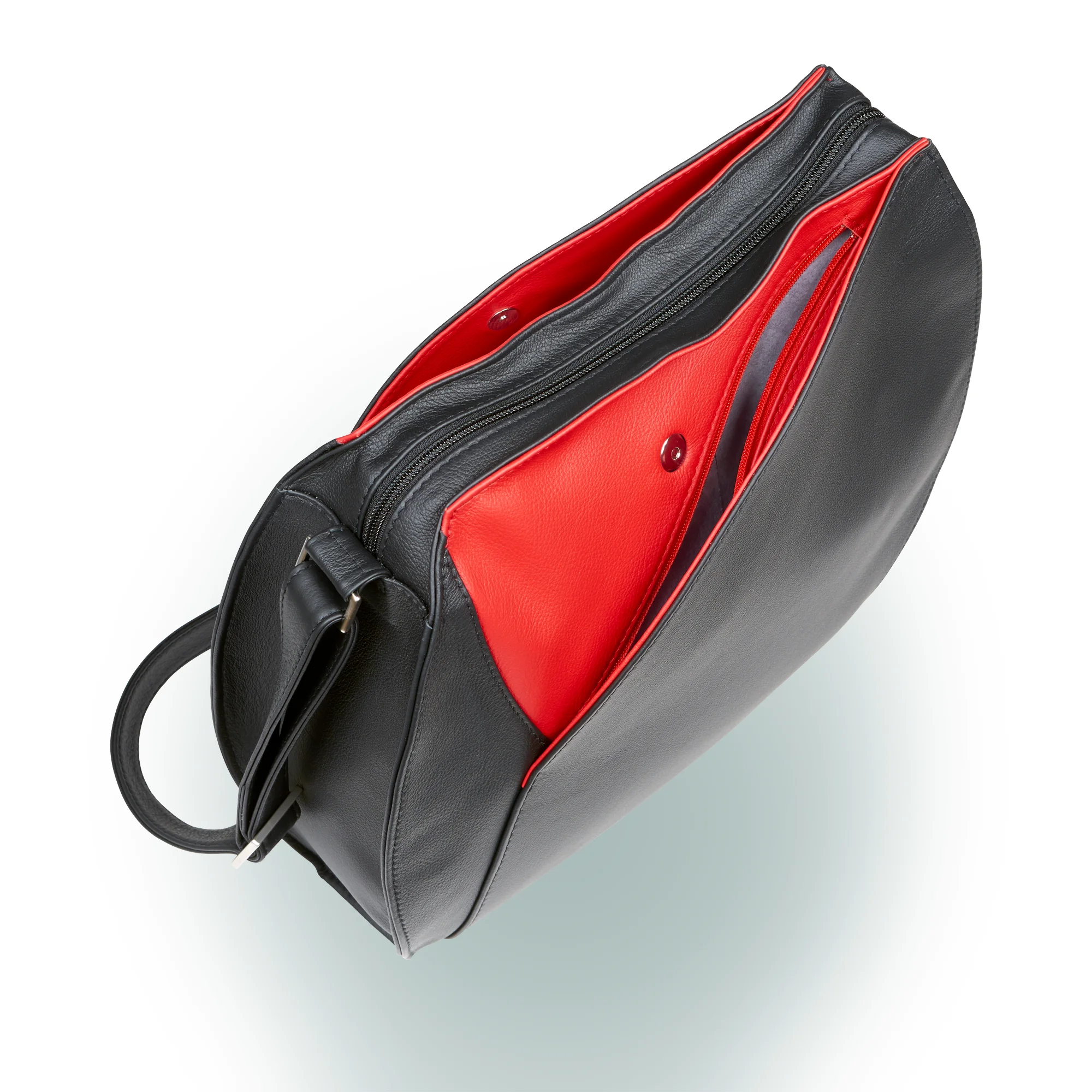 Olbrish Handtasche Flora, Nappaleder Schwarz-Rot, Obenansicht